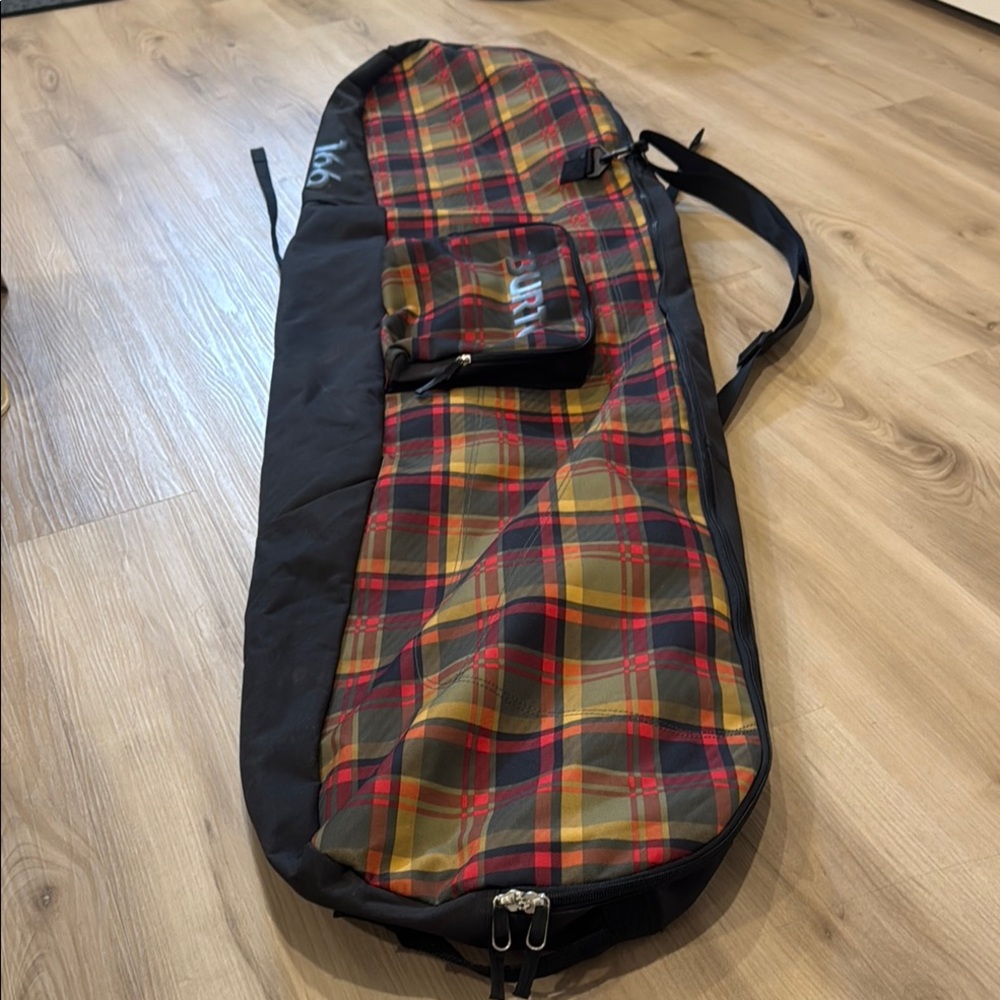 Burton 166 Snowboard Plaid & Black Bag with shoulder straps